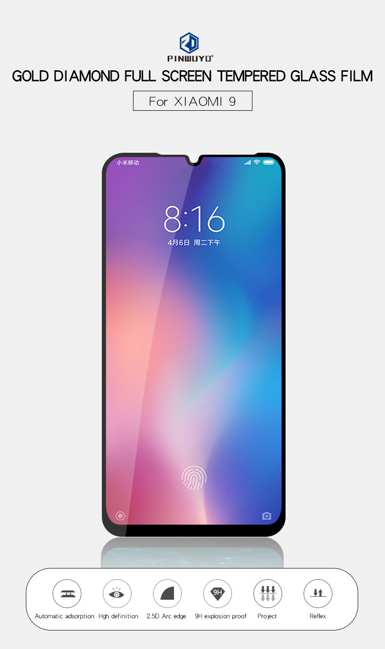 Pinwuyo Tvrdené sklo 3D pre Xiaomi Mi 9 - čierne