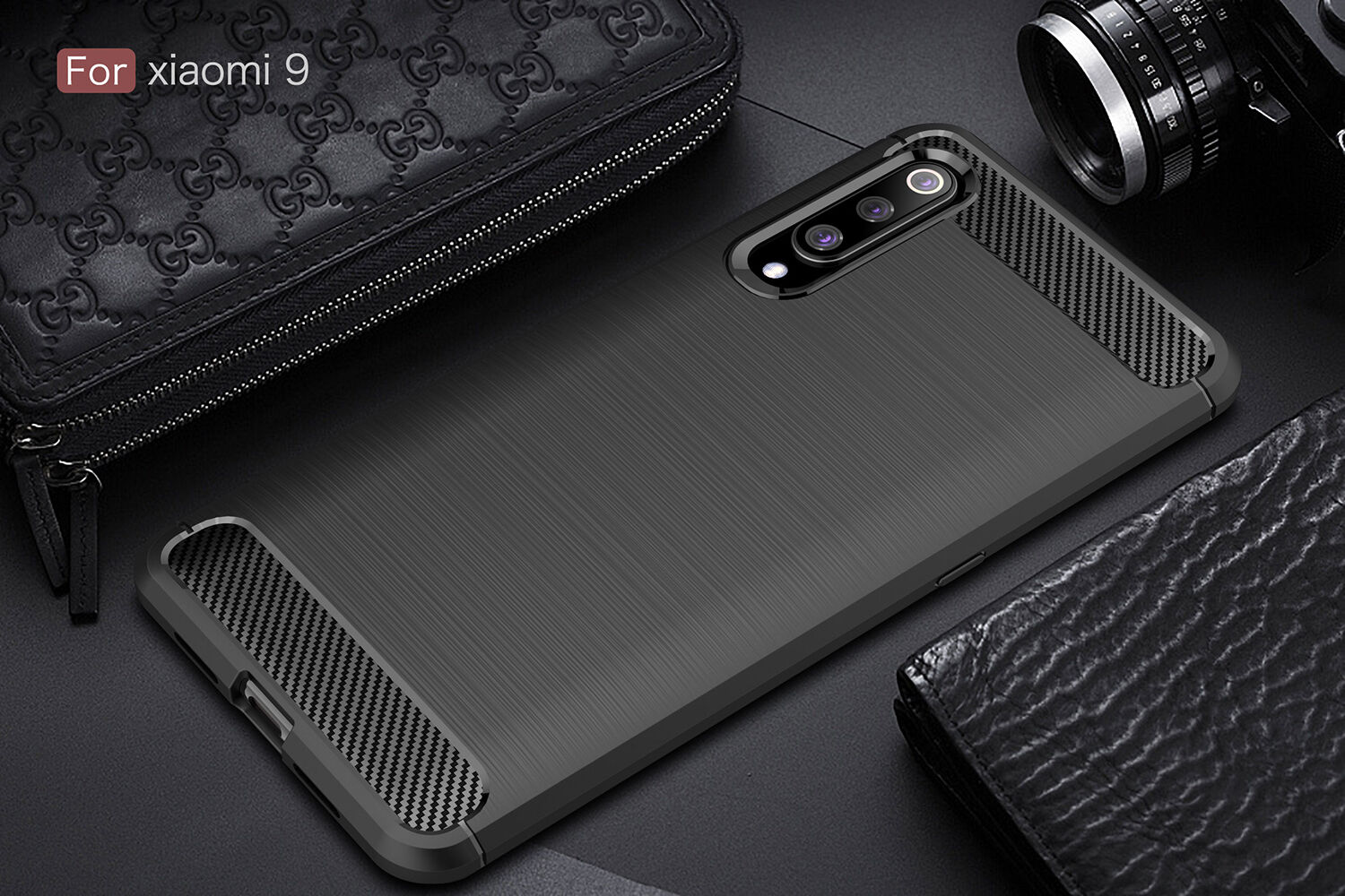 Plastový kryt s brúsenou textúrou pre Xiaomi Mi 9 - tmavomodrý