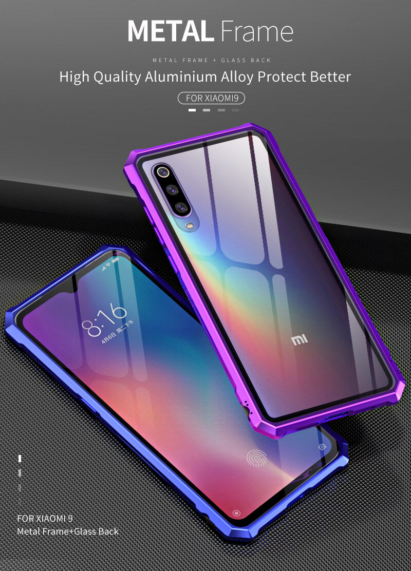 Kryt s kovovým rámčekom a tvrdeným sklom pre Xiaomi Mi 9 - čierny