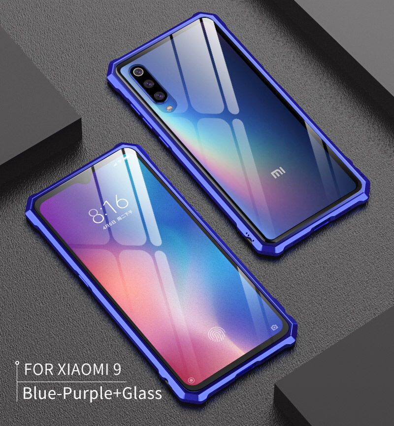 Kryt s kovovým rámčekom a tvrdeným sklom pre Xiaomi Mi 9 - čierny