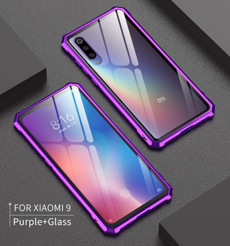 Kryt s kovovým rámčekom a tvrdeným sklom pre Xiaomi Mi 9 - čierny