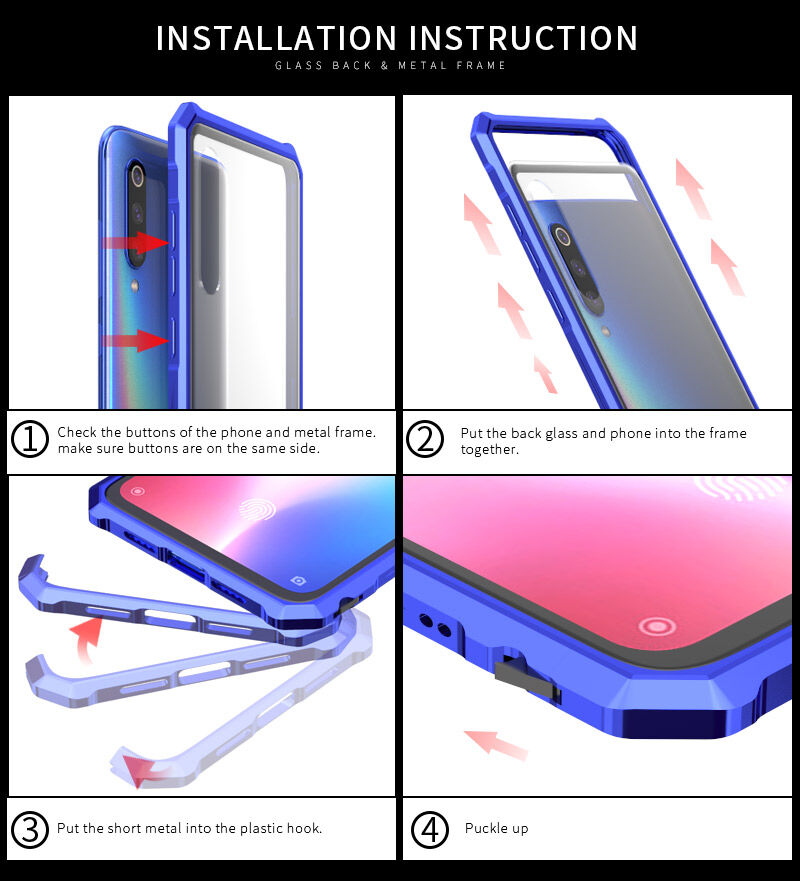 Kryt s kovovým rámčekom a tvrdeným sklom pre Xiaomi Mi 9 - modrý