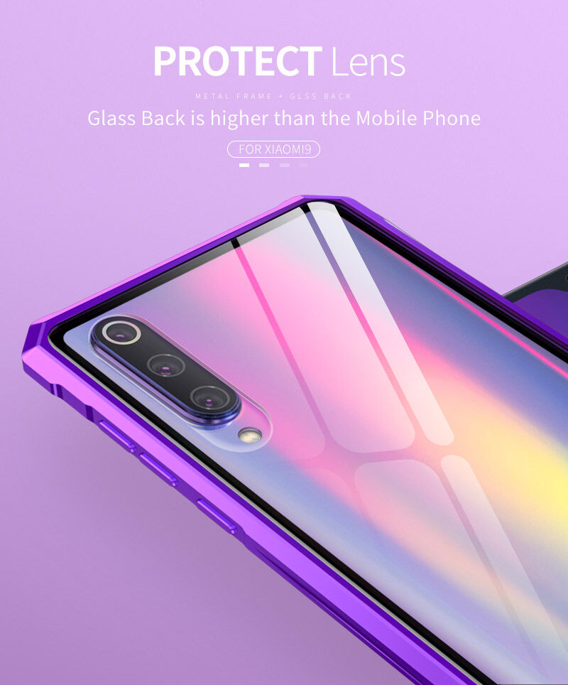 Kryt s kovovým rámčekom a tvrdeným sklom pre Xiaomi Mi 9 - modrý