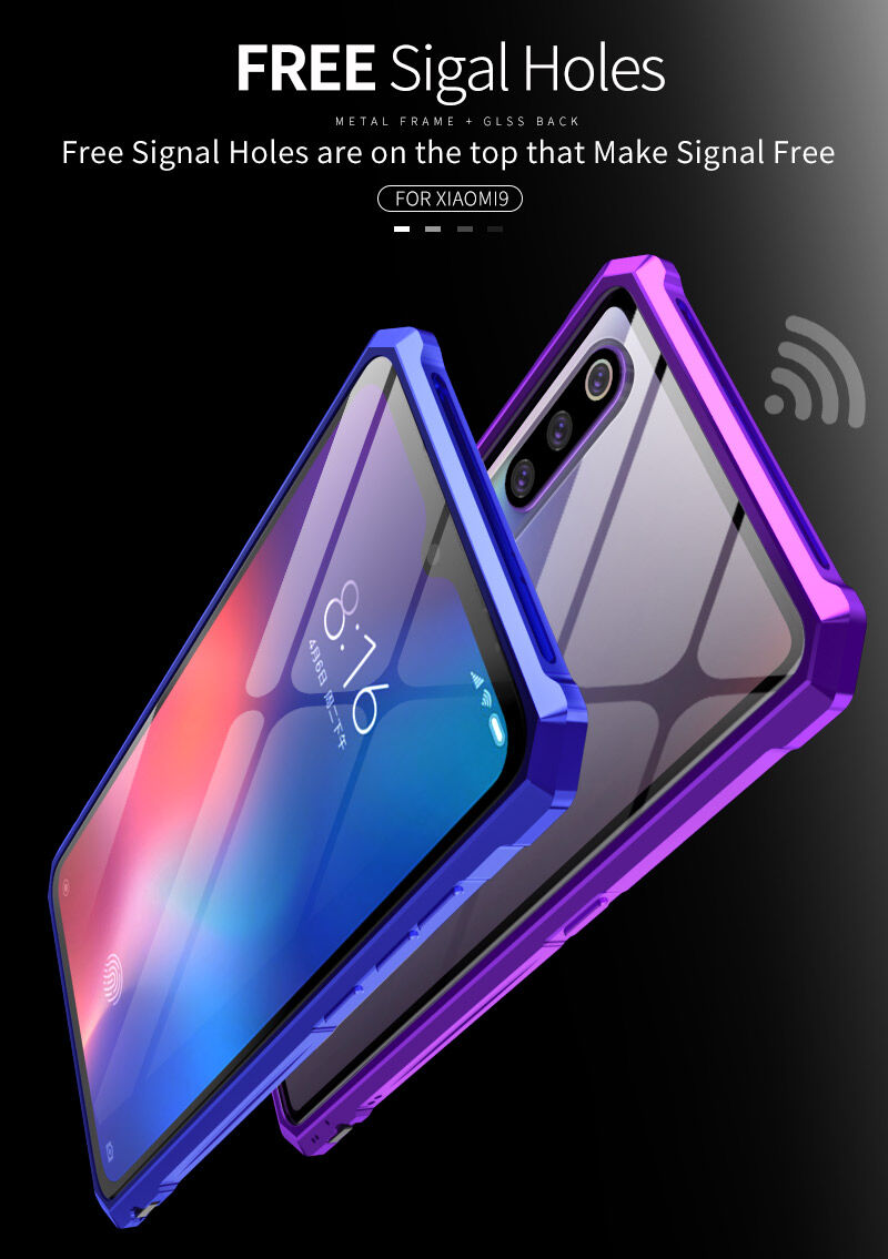 Kryt s kovovým rámčekom a tvrdeným sklom pre Xiaomi Mi 9 - modrý