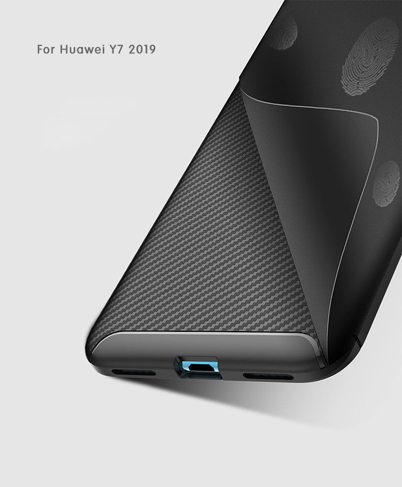 Plastový kryt s textúrou karbónu pre Huawei Y7 (2019) - tmavomodrý
