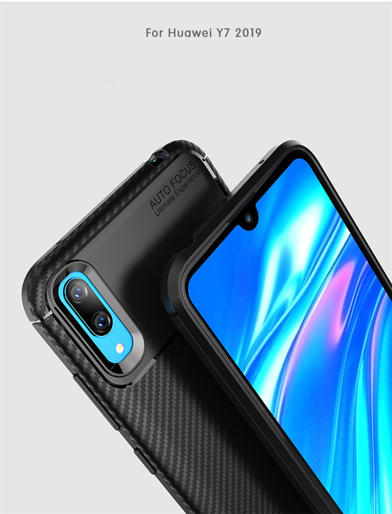 Plastový kryt s textúrou karbónu pre Huawei Y7 (2019) - tmavomodrý
