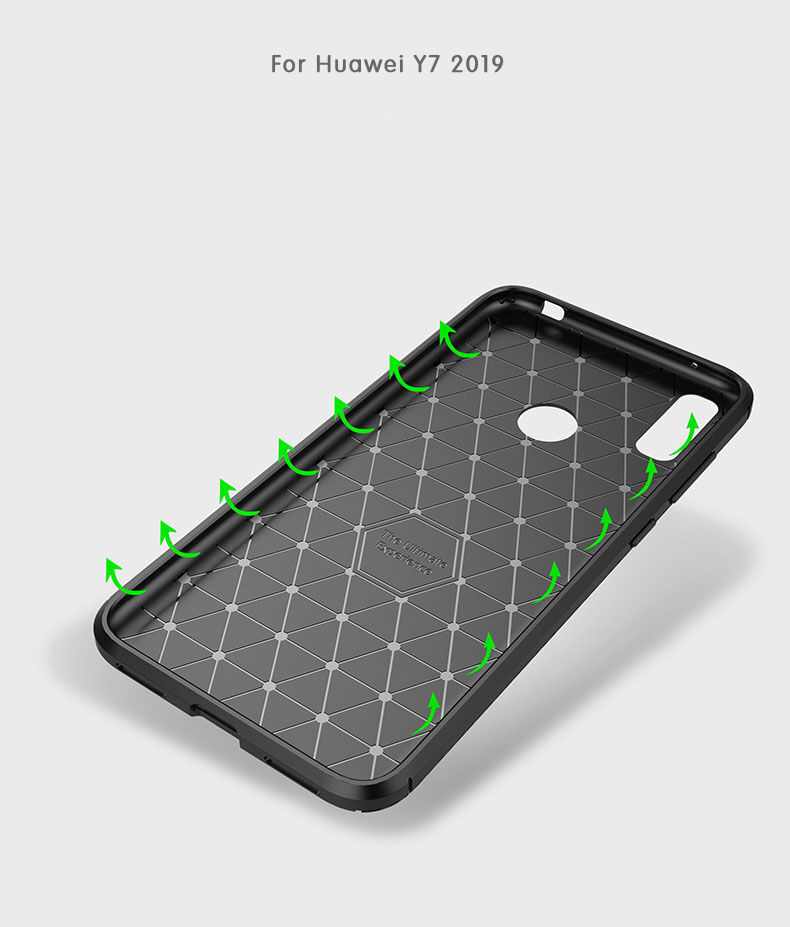 Plastový kryt s textúrou karbónu pre Huawei Y7 (2019) - tmavomodrý