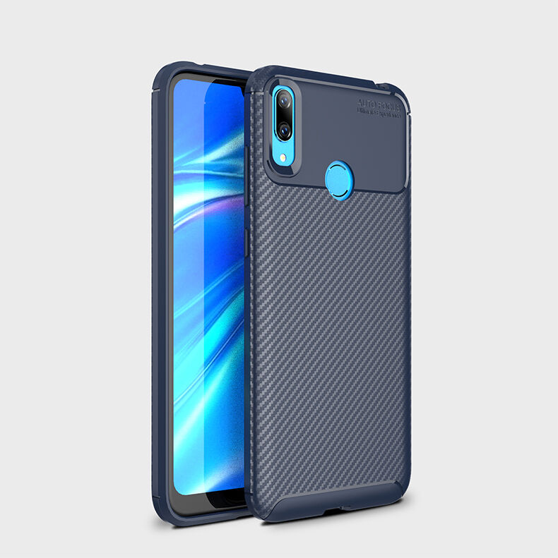 Plastový kryt s textúrou karbónu pre Huawei Y7 (2019) - tmavomodrý