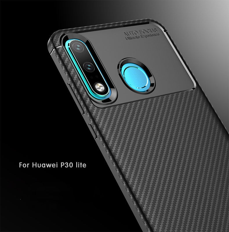 Plastový kryt s textúrou karbónu pre Huawei P30 Lite - čierny