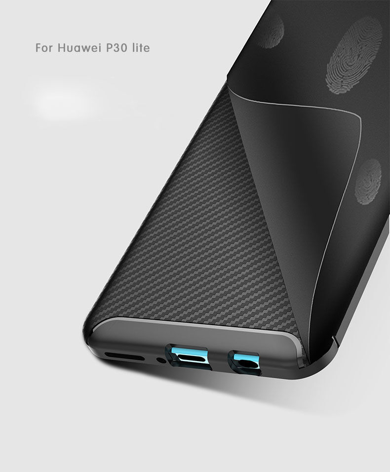 Plastový kryt s textúrou karbónu pre Huawei P30 Lite - čierny