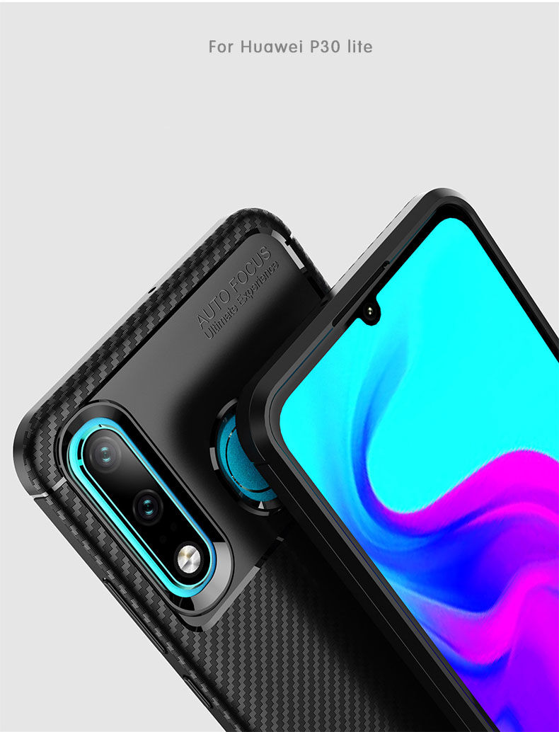Plastový kryt s textúrou karbónu pre Huawei P30 Lite - čierny