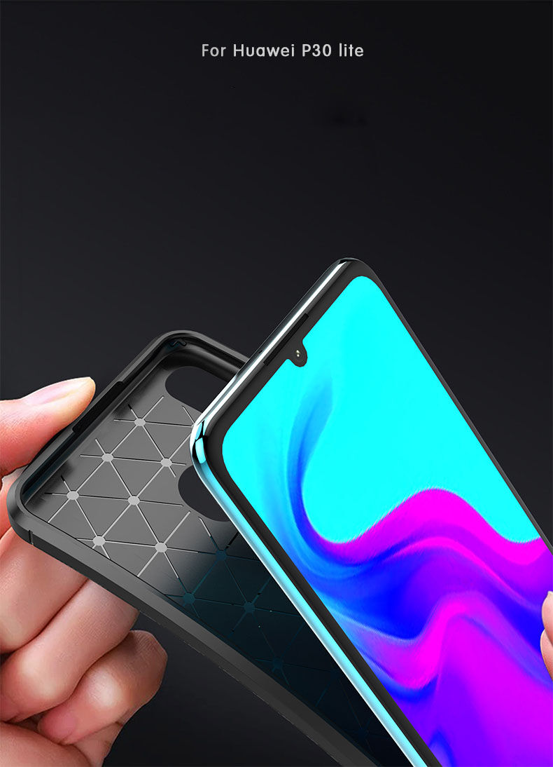 Plastový kryt s textúrou karbónu pre Huawei P30 Lite - čierny