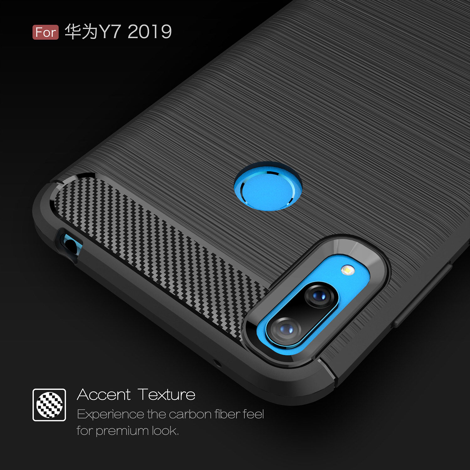 Plastový kryt s brúsenou textúrou pre Huawei Y7 (2019) - čierny