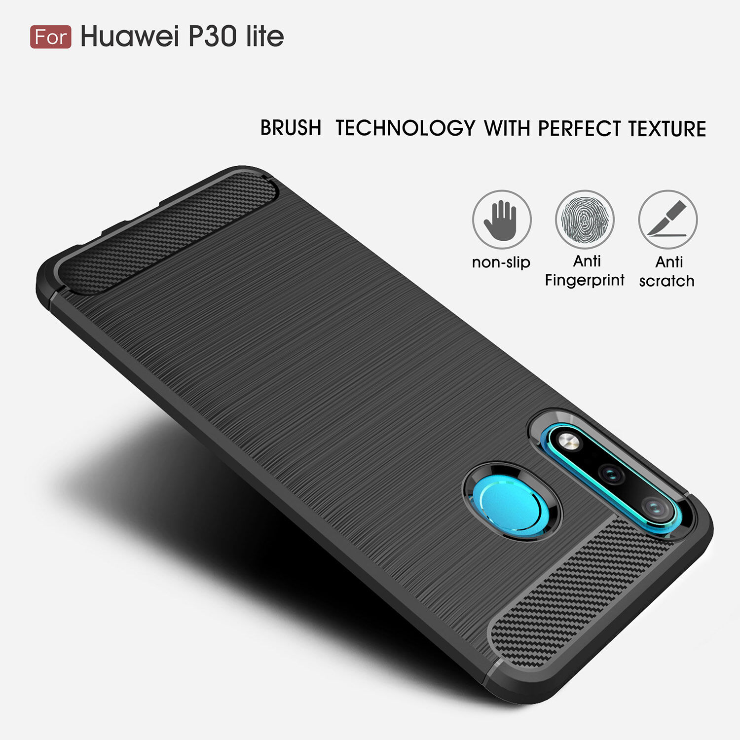 Plastový kryt s brúsenou textúrou pre Huawei P30 Lite - čierny