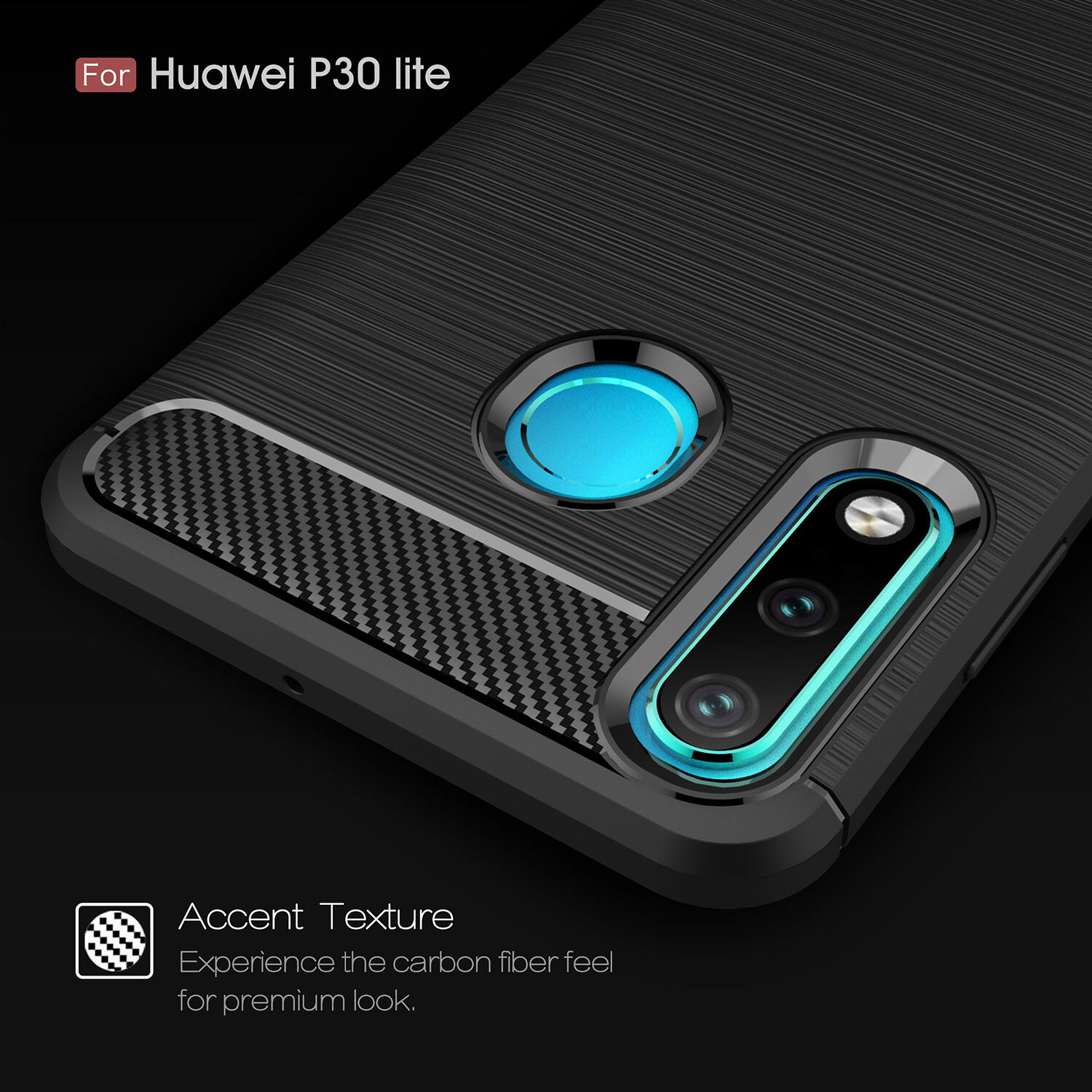 Plastový kryt s brúsenou textúrou pre Huawei P30 Lite - čierny