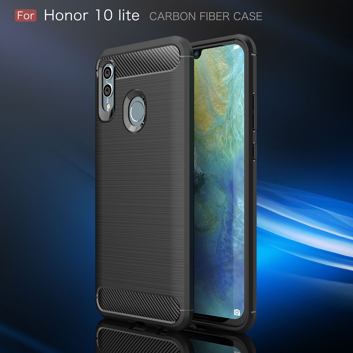 Kryt s brúsenou a karbónovou textúrou pre Huawei P Smart (2019) / Honor 10 Lite - tmavomodrý
