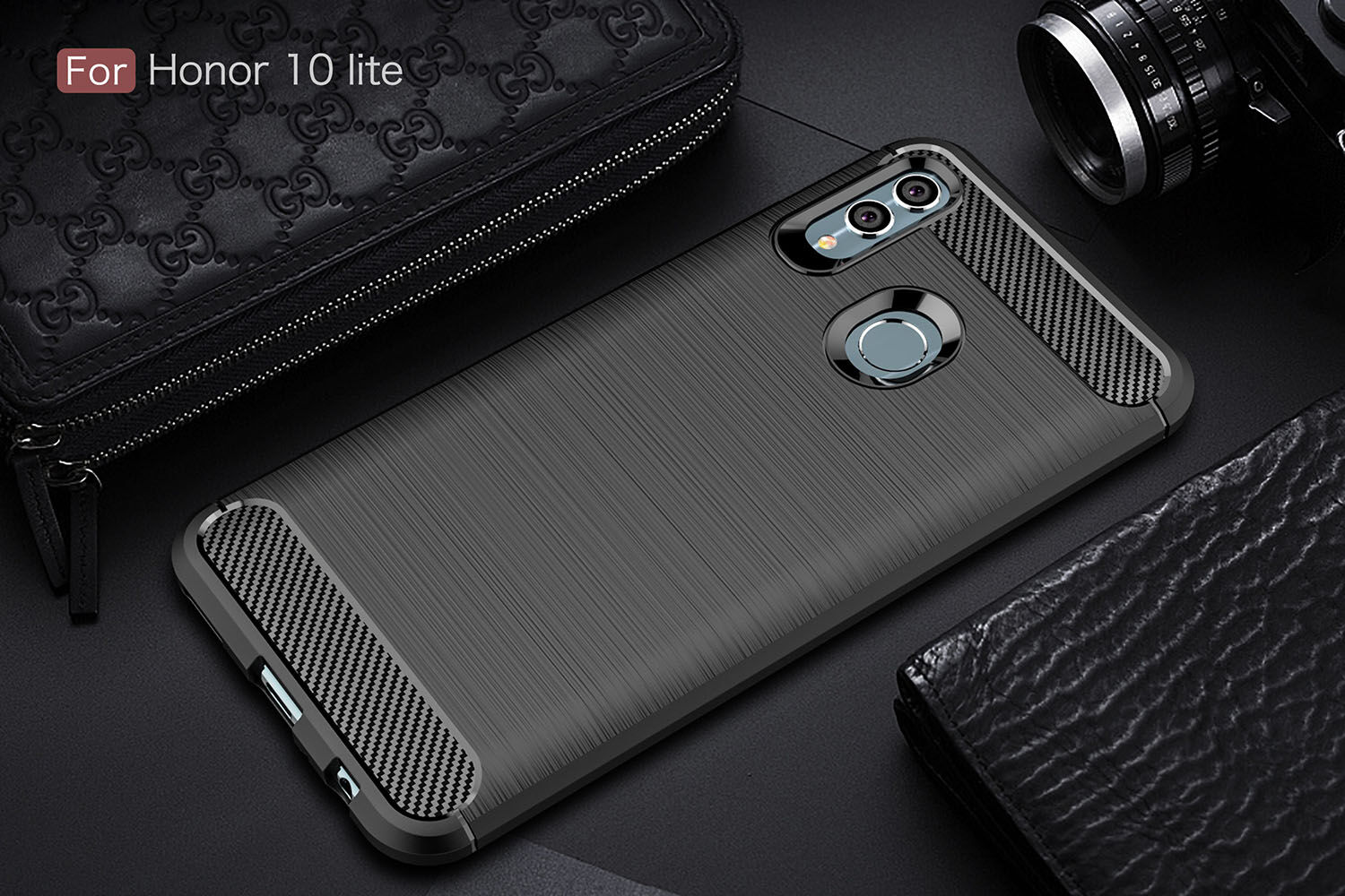 Kryt s brúsenou a karbónovou textúrou pre Huawei P Smart (2019) / Honor 10 Lite - tmavomodrý