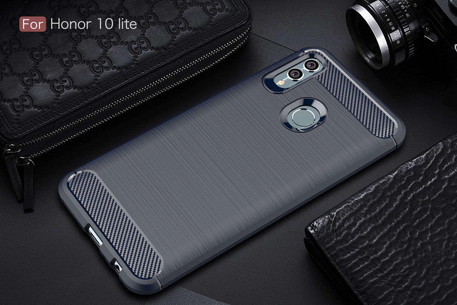 Kryt s brúsenou a karbónovou textúrou pre Huawei P Smart (2019) / Honor 10 Lite - tmavomodrý