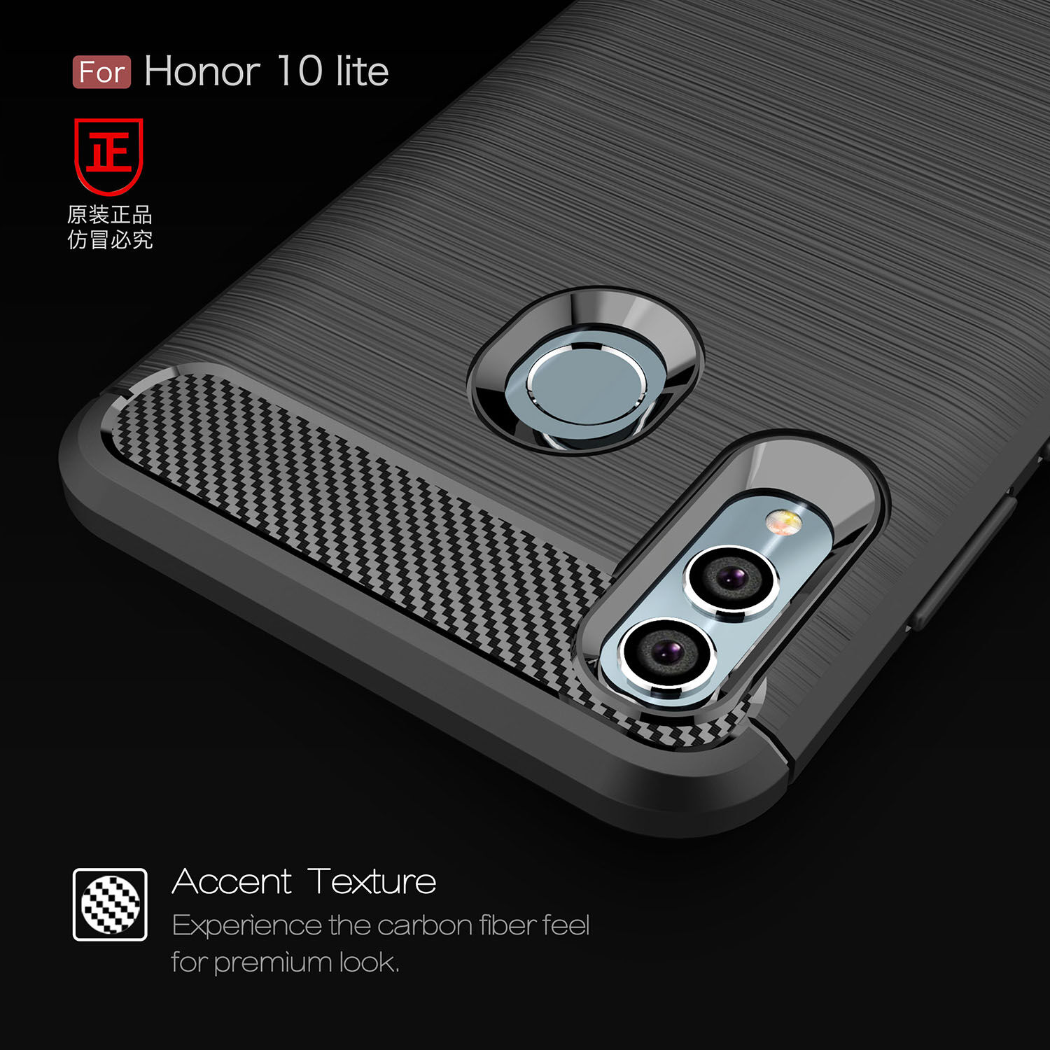 Kryt s brúsenou a karbónovou textúrou pre Huawei P Smart (2019) / Honor 10 Lite - čierny