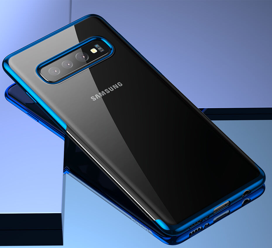 Baseus plastový číry kryt s rámčekom pre Samsung Galaxy S10 Plus - čierny