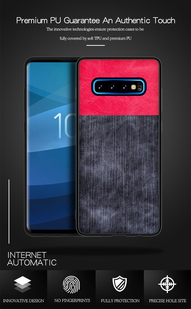 Ochranný koženkový kryt s textúrou džínsoviny pre Samsung Galaxy S10 Plus - tmavomodrý
