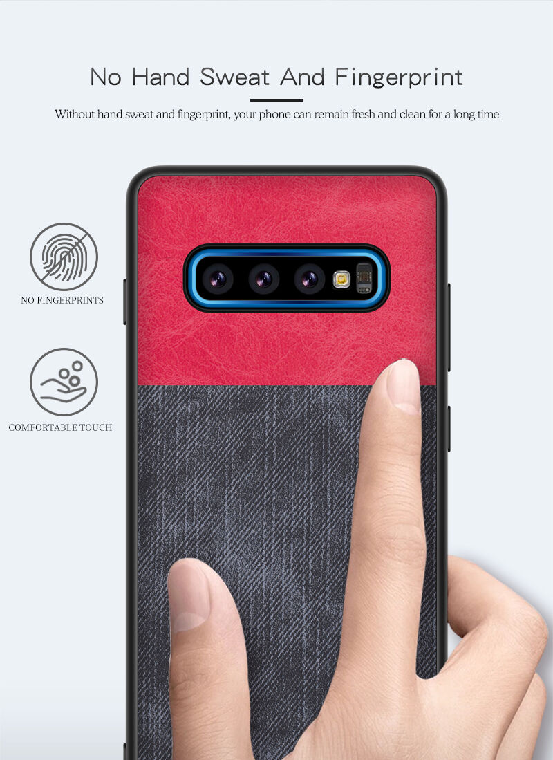 Ochranný koženkový kryt s textúrou džínsoviny pre Samsung Galaxy S10 Plus - tmavomodrý