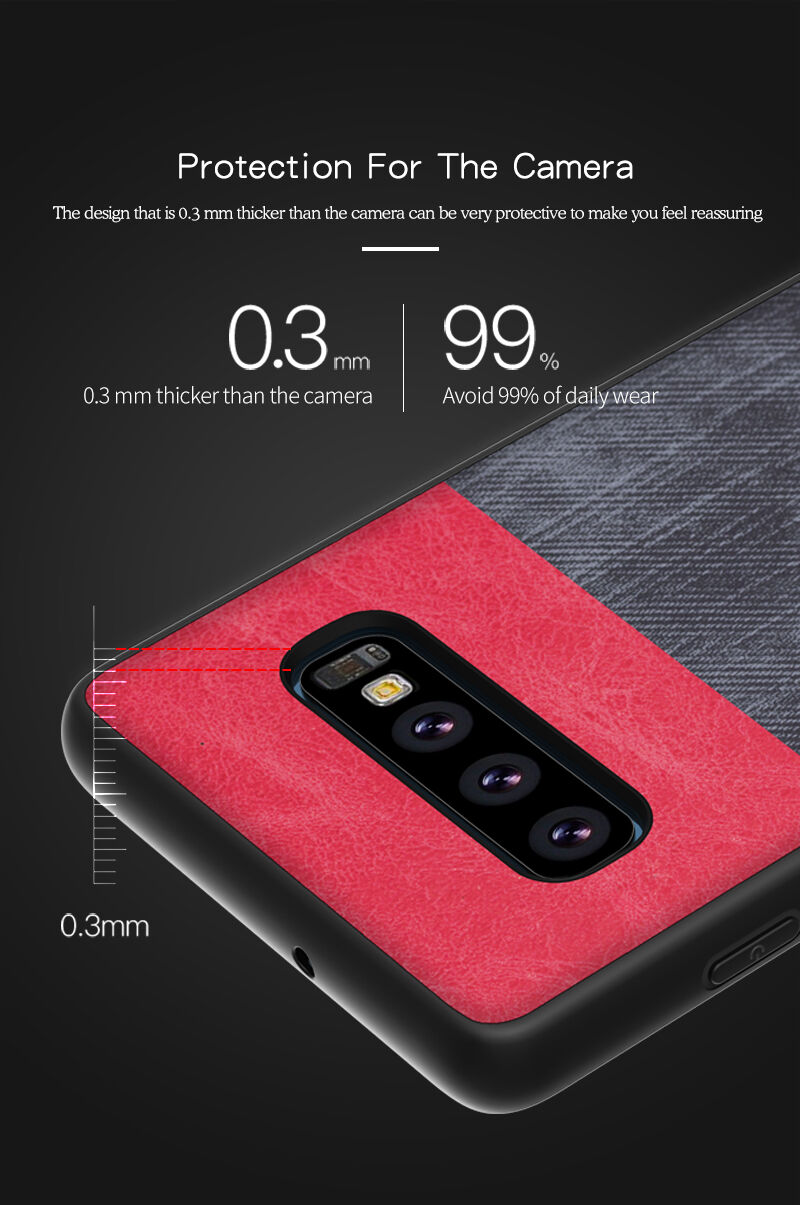Ochranný koženkový kryt s textúrou džínsoviny pre Samsung Galaxy S10 Plus - červený