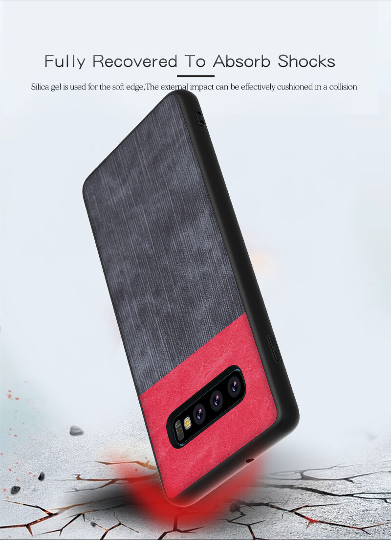 Ochranný koženkový kryt s textúrou džínsoviny pre Samsung Galaxy S10 Plus - tmavomodrý