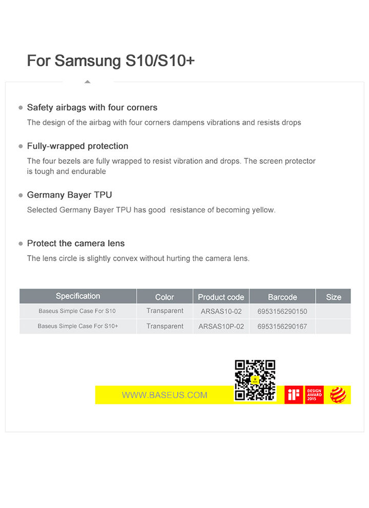 Baseus ochranný plastový kryt pre Samsung Galaxy S10 - transparentný