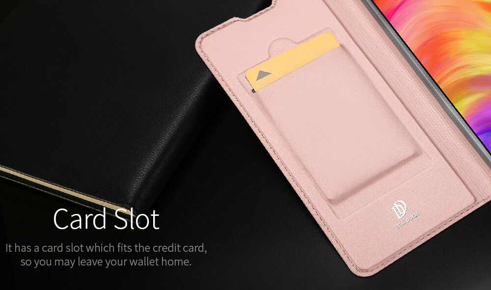 Dux Ducis kožené puzdro s priehradkou na karty pre Xiaomi Redmi Note 7 - ružovo-zlaté