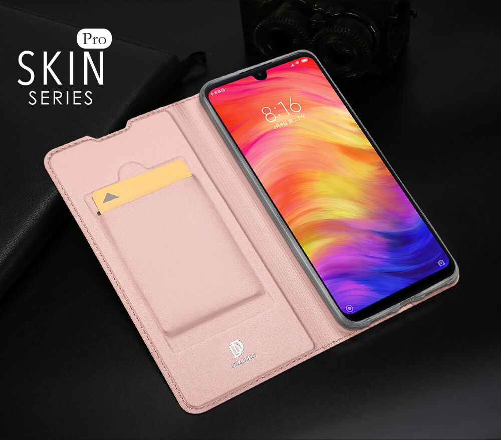 Dux Ducis kožené puzdro s priehradkou na karty pre Xiaomi Redmi Note 7 - ružovo-zlaté
