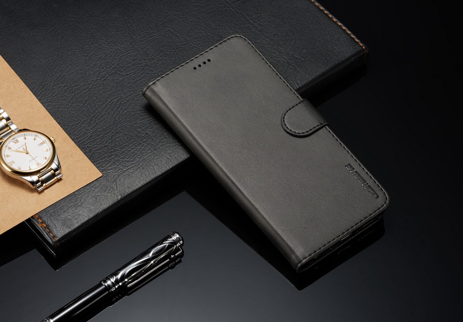 LC.imeeke peňaženkové kožené puzdro pre Xiaomi Redmi Note 6 Pro - kávové