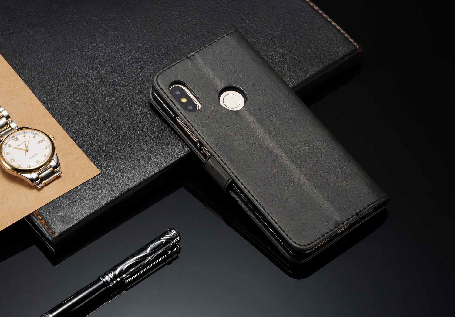LC.imeeke peňaženkové kožené puzdro pre Xiaomi Redmi Note 6 Pro - kávové