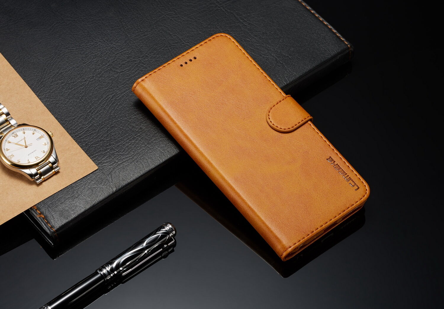 LC.imeeke peňaženkové kožené puzdro pre Xiaomi Redmi Note 6 Pro - kávové