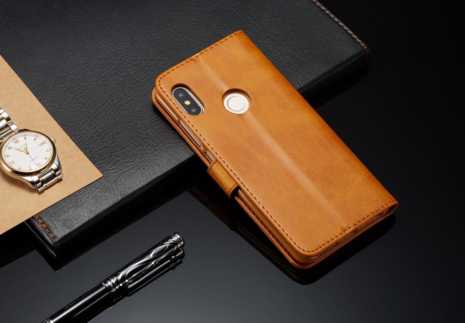 LC.imeeke peňaženkové kožené puzdro pre Xiaomi Redmi Note 6 Pro - kávové