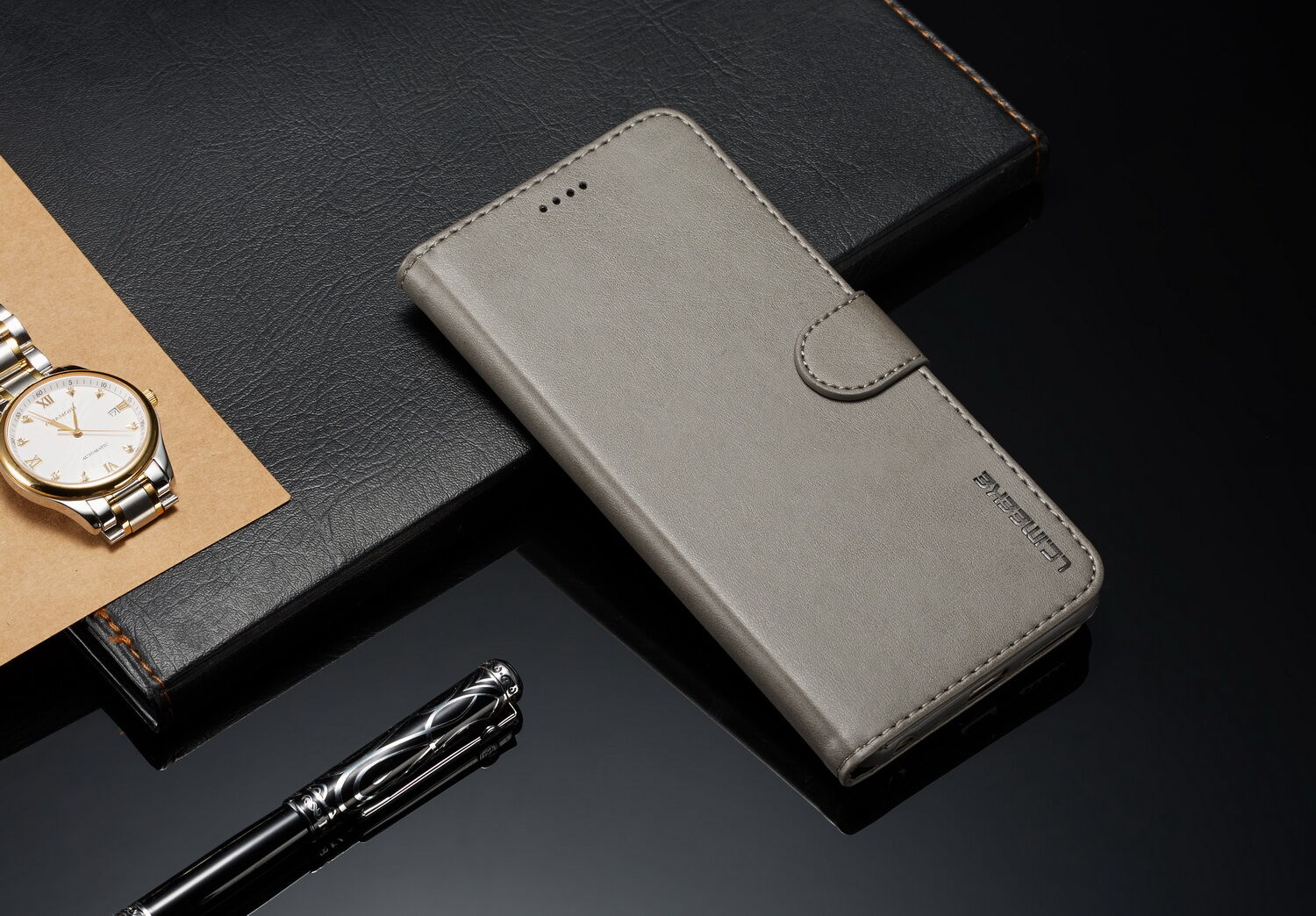 LC.imeeke peňaženkové kožené puzdro pre Xiaomi Redmi Note 6 Pro - kávové