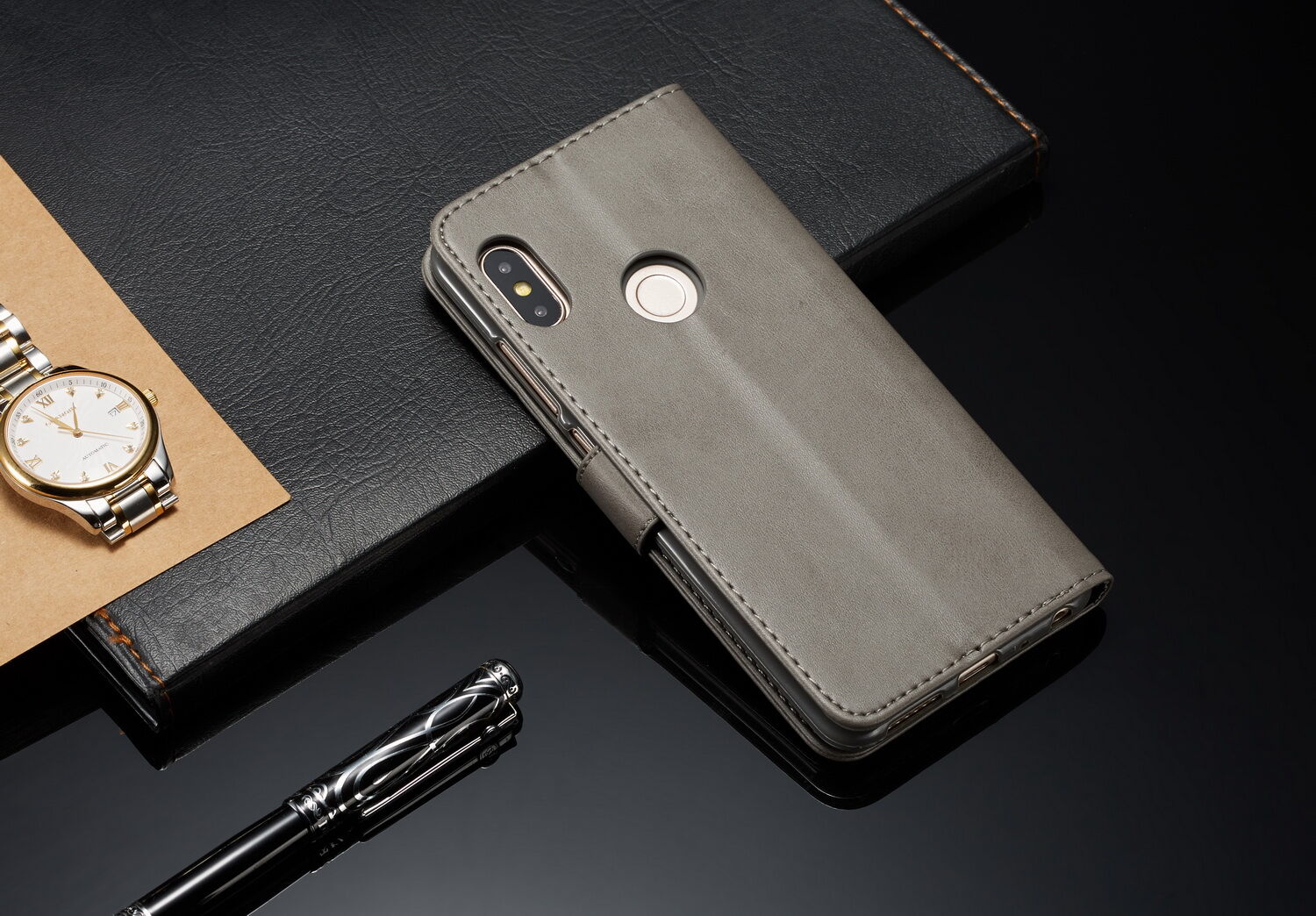 LC.imeeke peňaženkové kožené puzdro pre Xiaomi Redmi Note 6 Pro - kávové