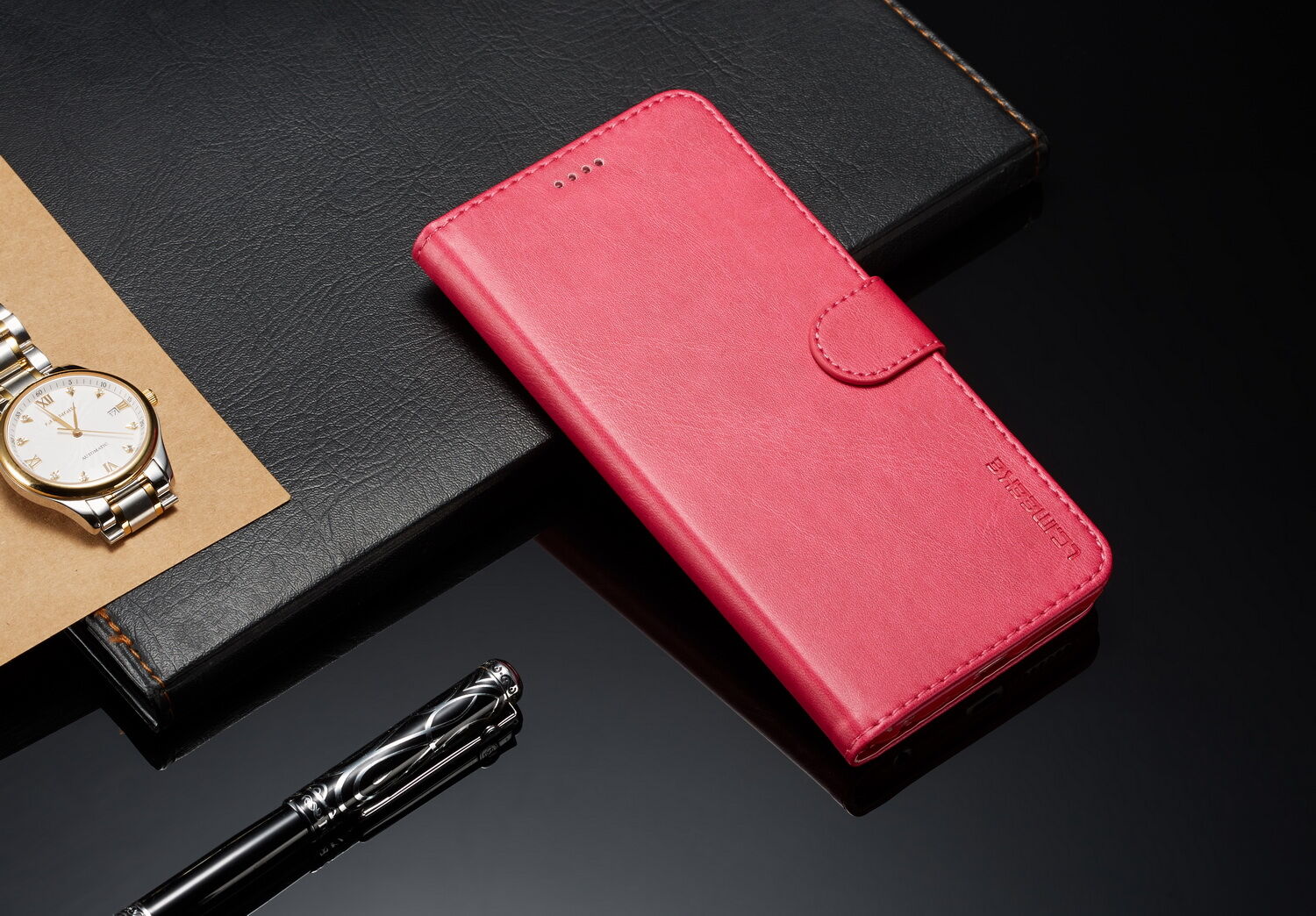 LC.imeeke peňaženkové kožené puzdro pre Xiaomi Redmi Note 6 Pro - kávové