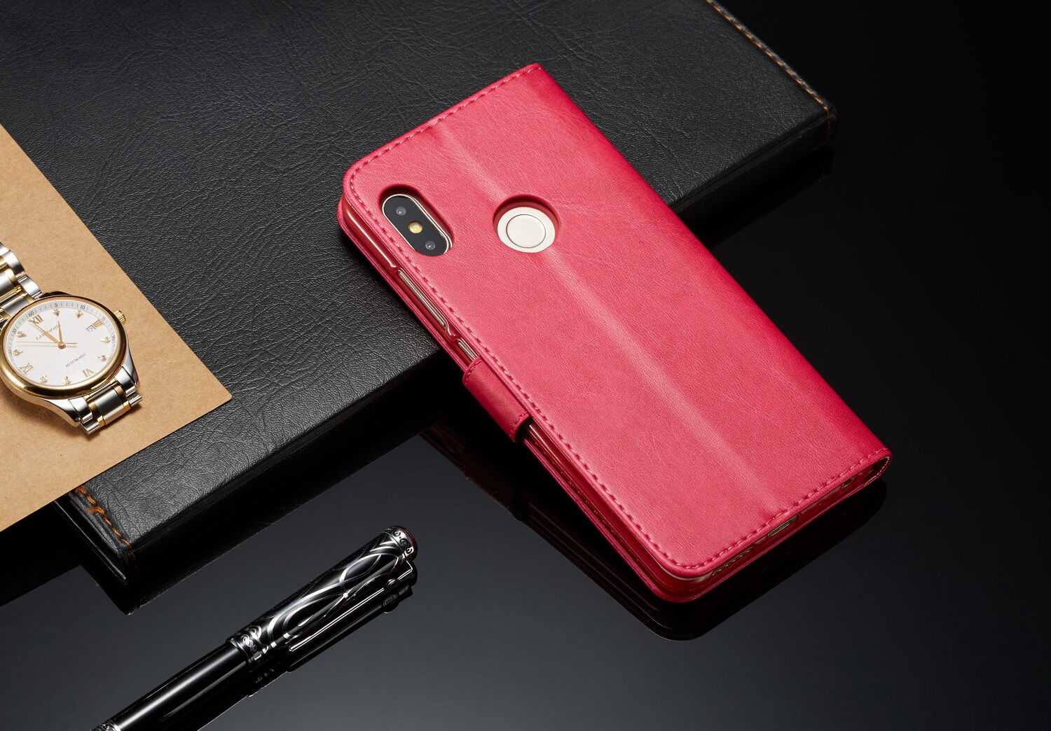 LC.imeeke peňaženkové kožené puzdro pre Xiaomi Redmi Note 6 Pro - kávové