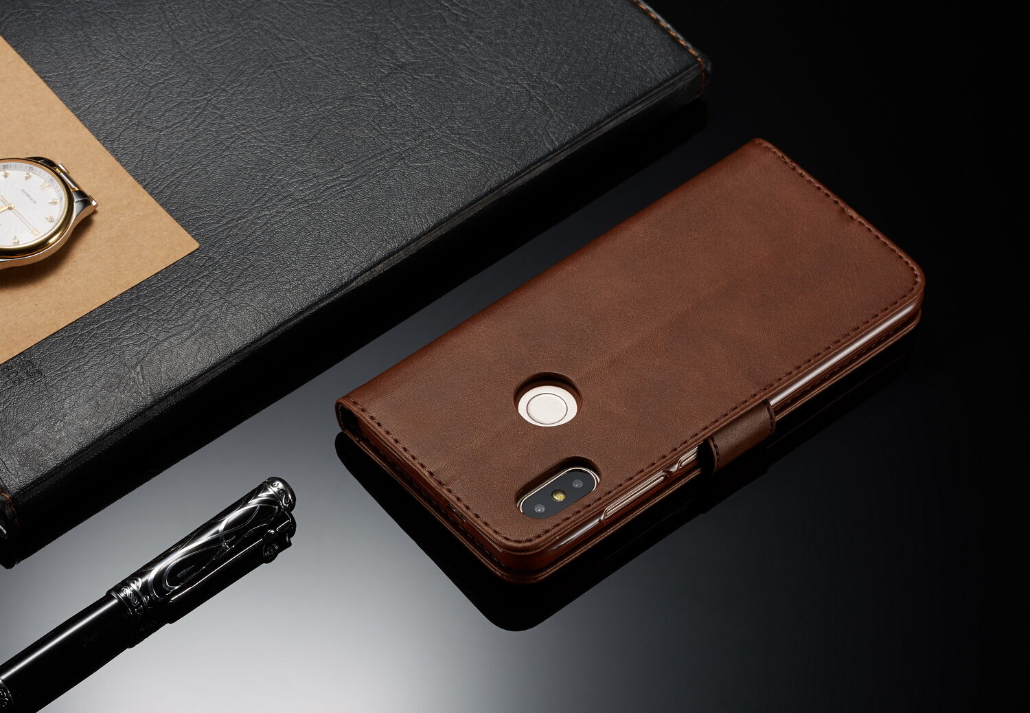 LC.imeeke peňaženkové kožené puzdro pre Xiaomi Redmi Note 6 Pro - kávové