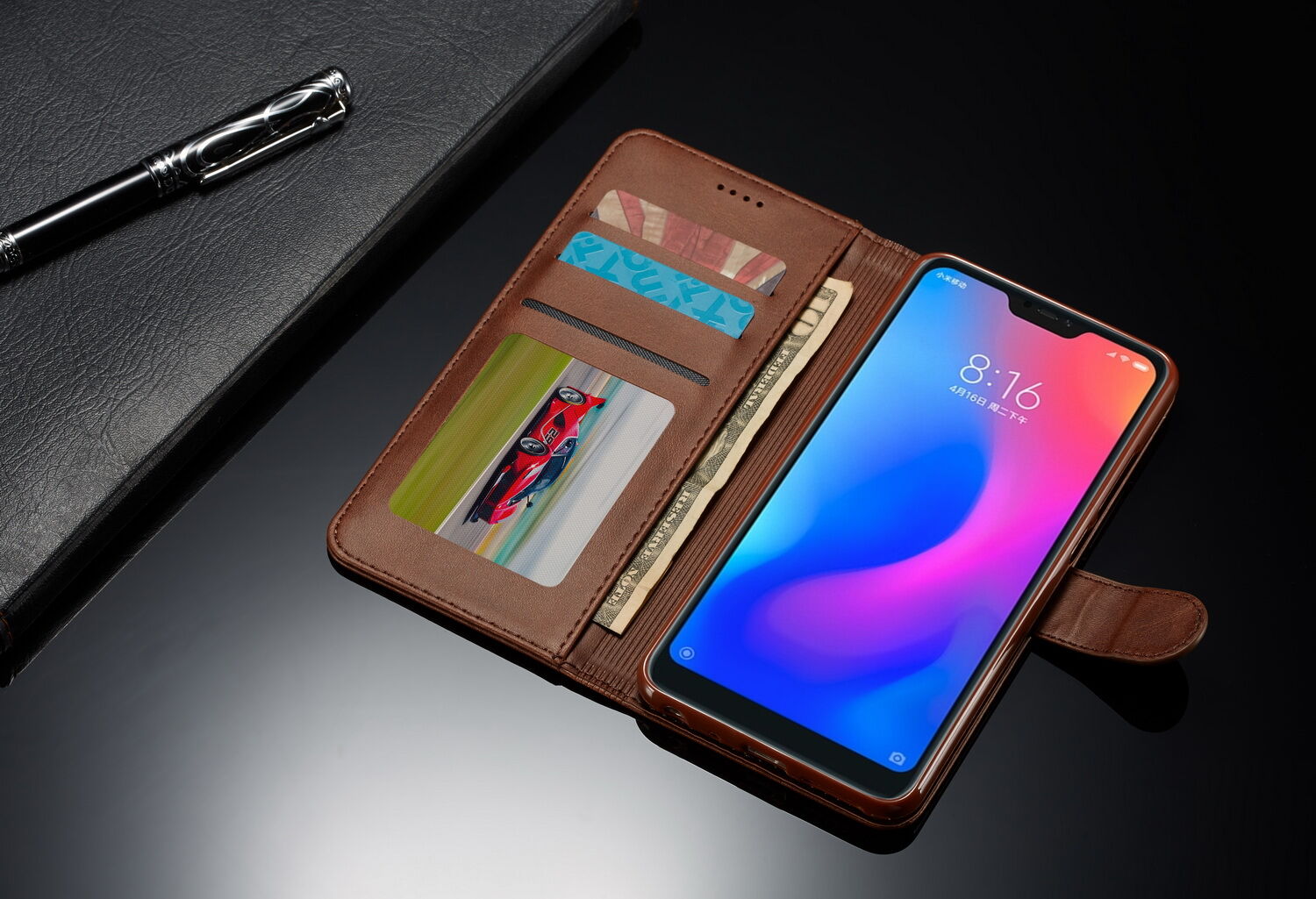 LC.imeeke peňaženkové kožené puzdro pre Xiaomi Redmi Note 6 Pro - kávové