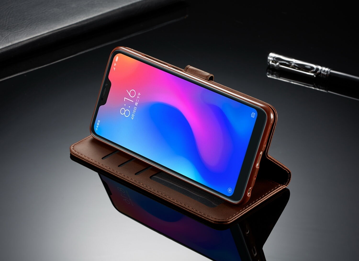 LC.imeeke peňaženkové kožené puzdro pre Xiaomi Redmi Note 6 Pro - kávové