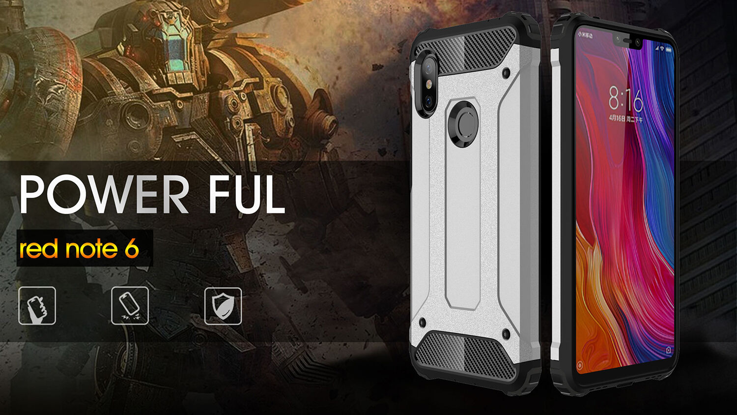 Superodolný kryt Armor pre Xiaomi Redmi Note 6 Pro - strieborný