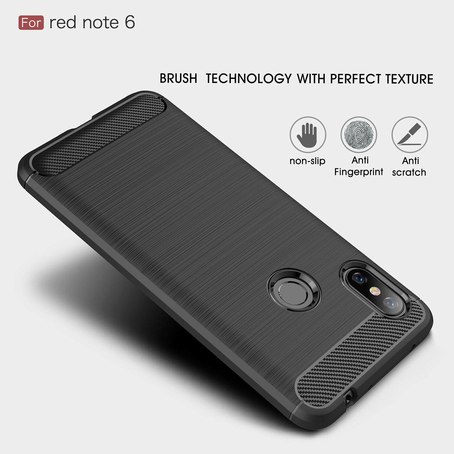 Ochranný kryt s brúsenou textúrou pre Xiaomi Redmi Note 6 Pro - čierny