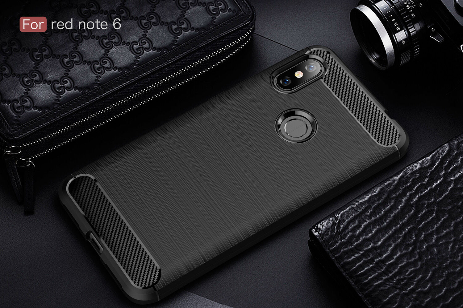 Ochranný kryt s brúsenou textúrou pre Xiaomi Redmi Note 6 Pro - čierny