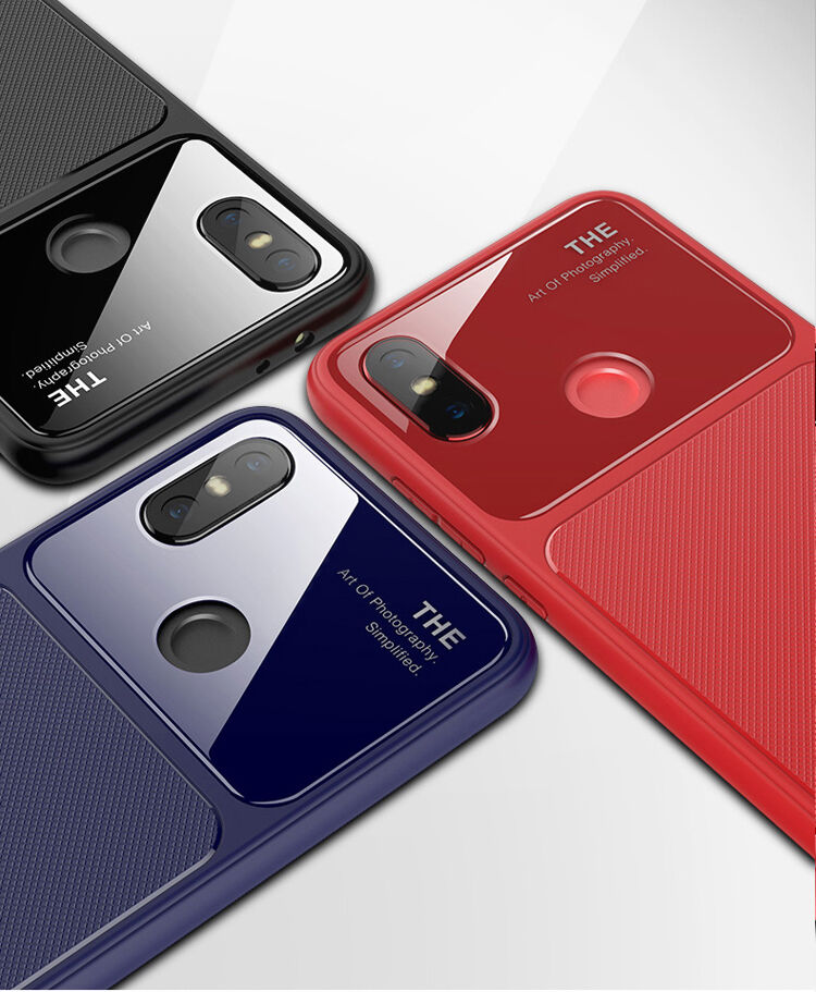Lenuo ochranný kryt z plastu a tvrdeného skla pre Xiaomi Mi A2 - tmavomodrý