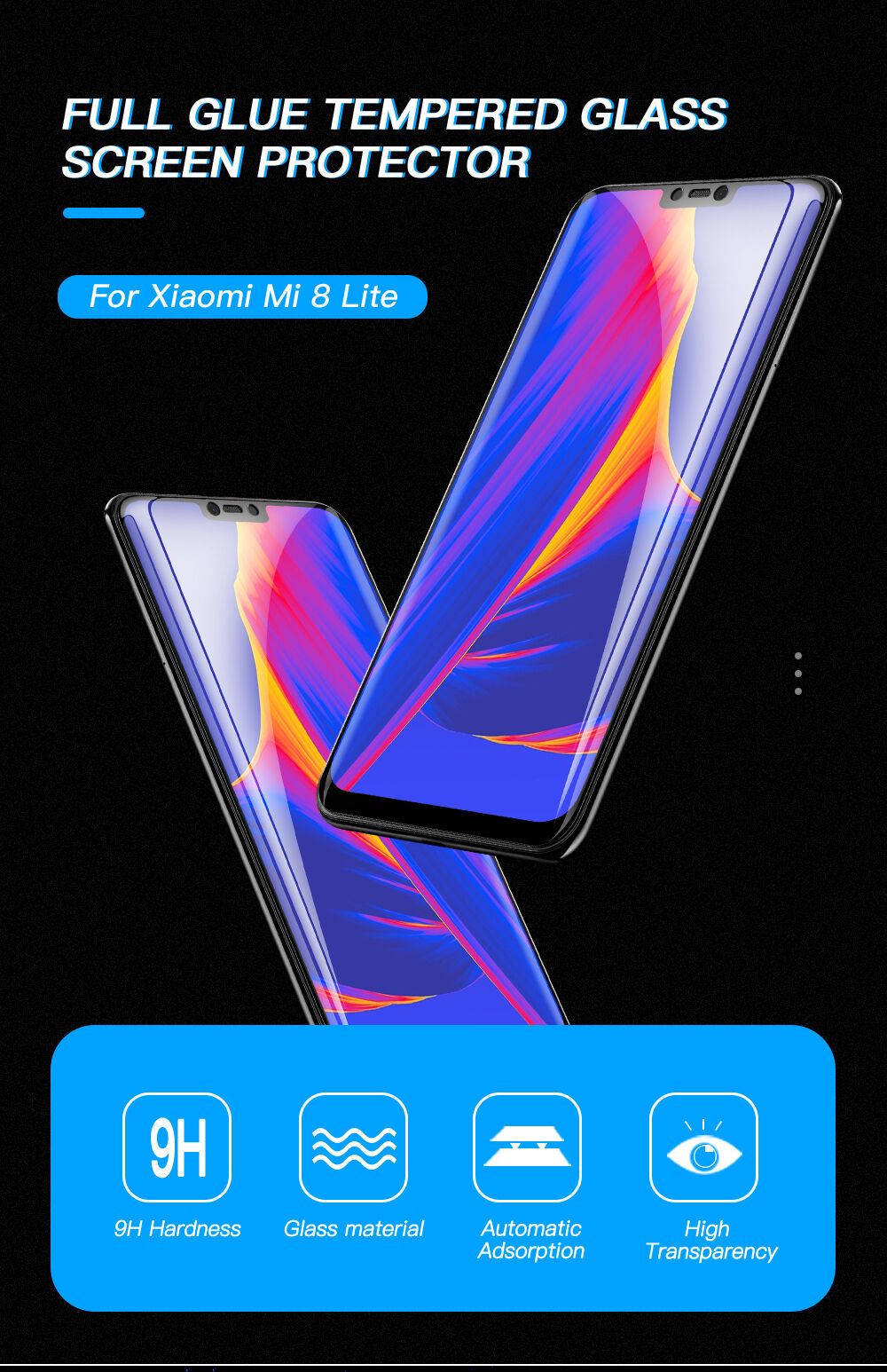 Amorus Tvrdené sklo 3D pre Xiaomi Mi 8 Lite - čierne
