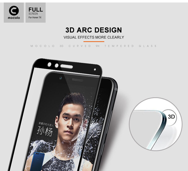 Mocolo Tvrdené sklo 3D pre Honor 7X - čierne
