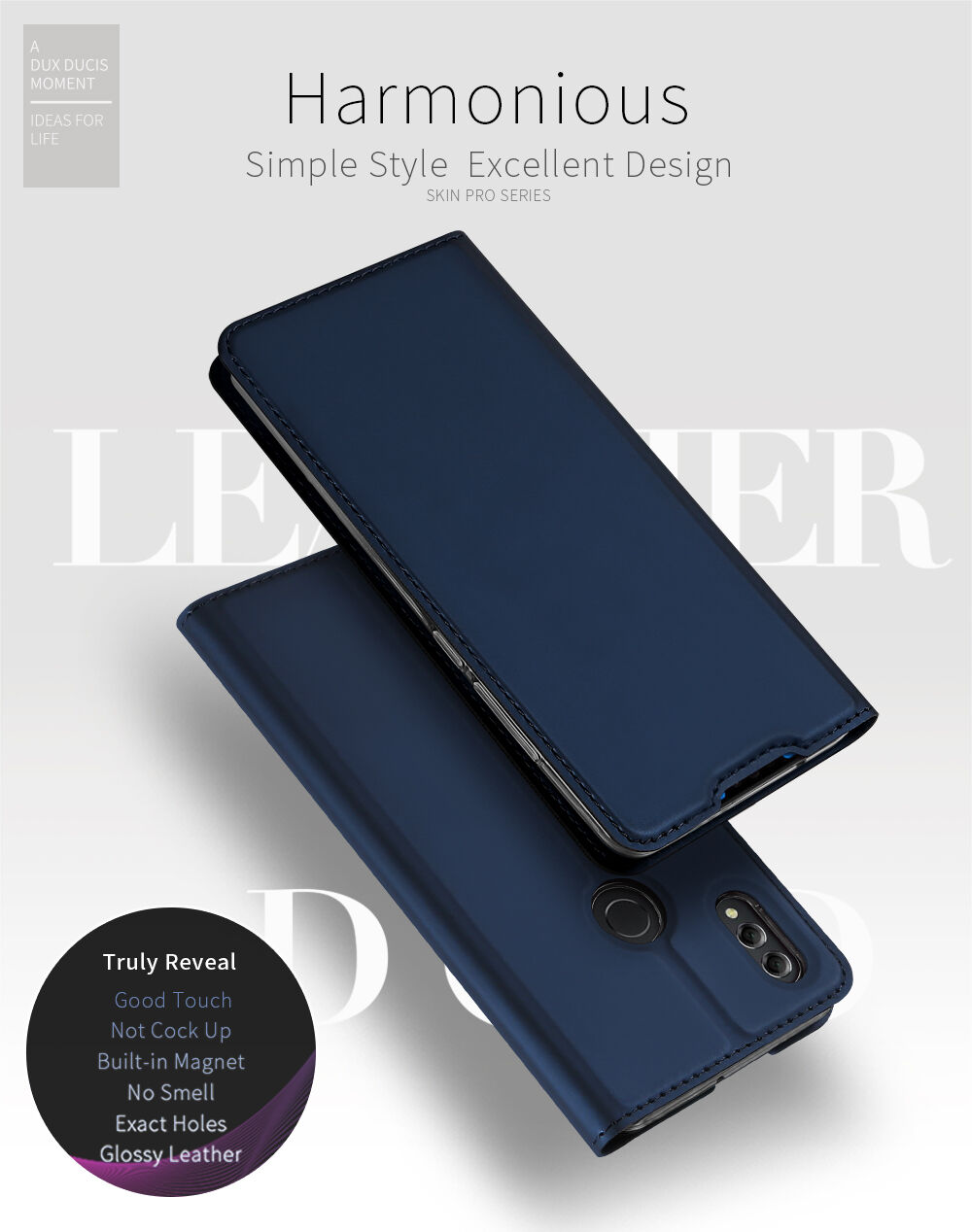 Dux Ducis Skin Pro kožené flipové puzdro pre Honor 8X - tmavomodré