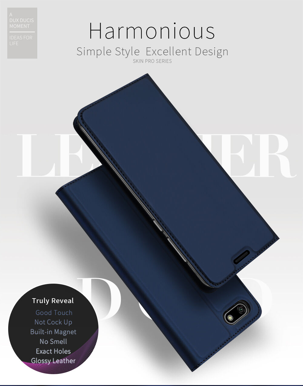 Dux Ducis Skin Pro kožené flipové puzdro pre Honor 7S - tmavomodré
